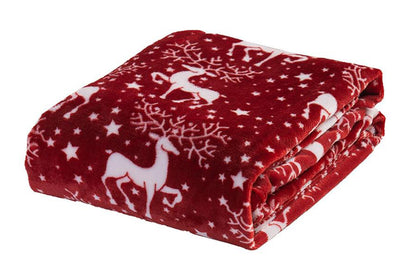 Breathable Christmas Blanket Elegant Comfort Luxury Velvet Fleece Christmas Tree Blanket Cozy Throws for Winter Bedding-Red Reindeer