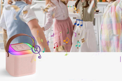 Bluetooth Mini Karaoke Machine Karaoke Speaker with 2 Wireless Microphones and Party Lights for Family Birthday Gifts -Pink