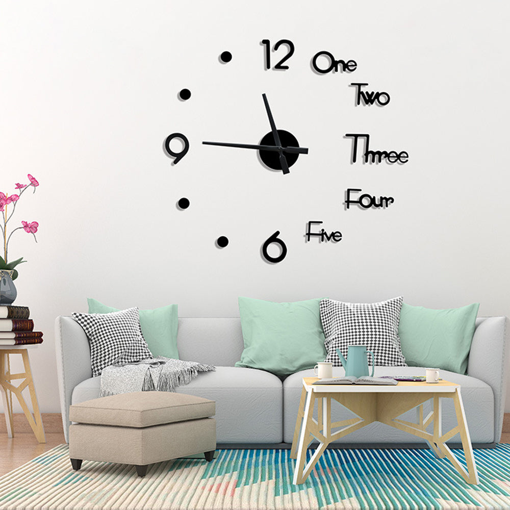 3D Wall Clock Acrylic Modern Mirror Surface DIY Clock Home Office Decor Black