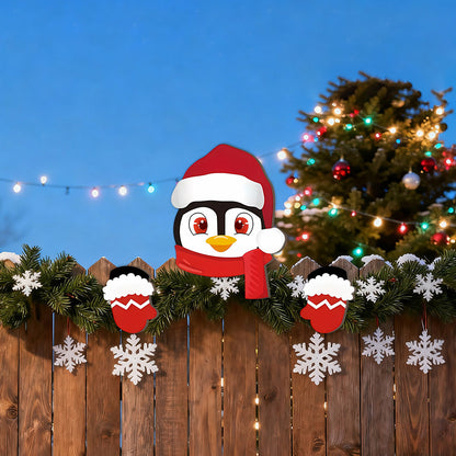 3 Pack Christmas Fence Peeker Santa Reindeer Penguin Yard Decor