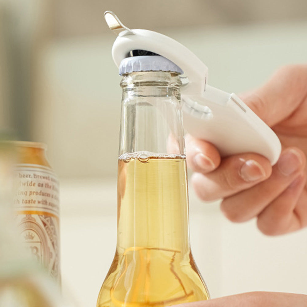 2Pcs 5-in-1 Bottle Can Opener Kitchen Twist Cap Pull Tab Tool with Easy Attached Storage White