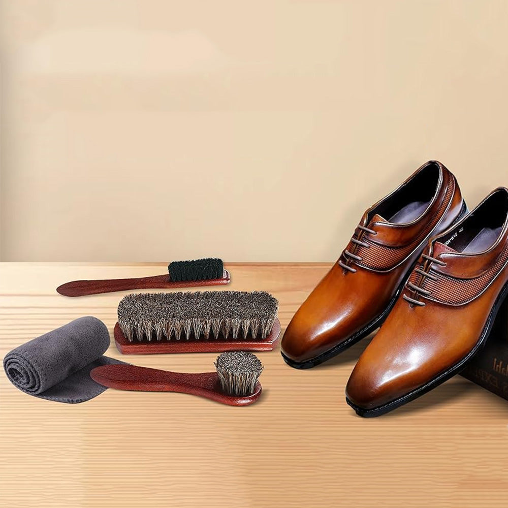 4PCS Horsehair Shoe Brush Set for Leather Cleaning and Polishing