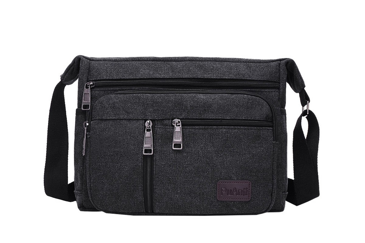 Men Vintage Crossbody Canvas Messenger Shoulder Bag-Black