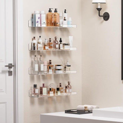 4 Pack Acrylic Wall Shelves Clear No Drill Storage Rack for Bedroom Living Room Bathroom