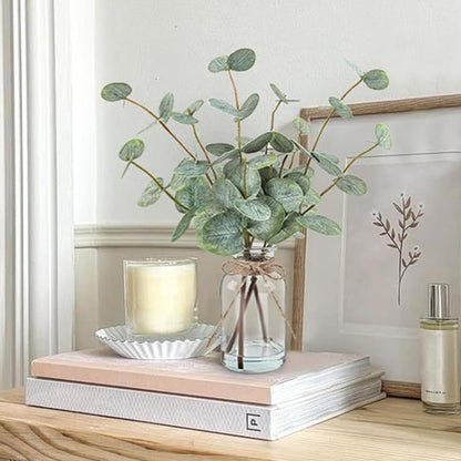 Realistic Artificial Eucalyptus Plant 3-Branch Faux Water Decorative Leaves-green