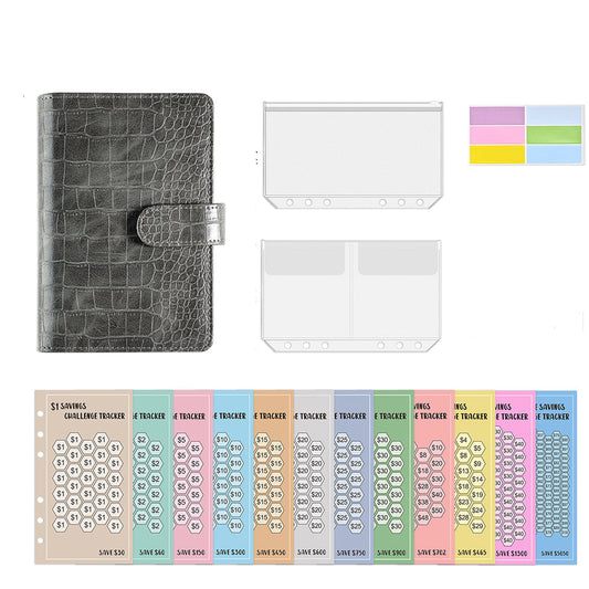 2-in-1 A6 Budget Binder Set Money Saving Challenge Tracker for Budget Plan Grey