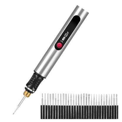 Electric Engraving Pen with 30 Bits 3-Speed Adjust Engraving Pen for Metal Wood Glass-Silver