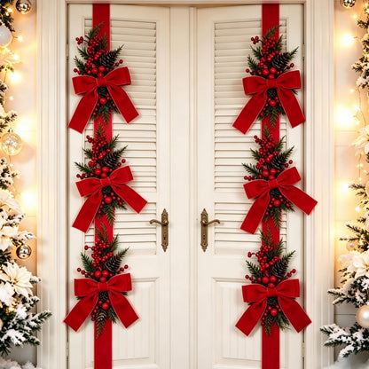 3 Piece Christmas Velvet Bow Ribbon Teardrop Swags for Door and Mantel - Red