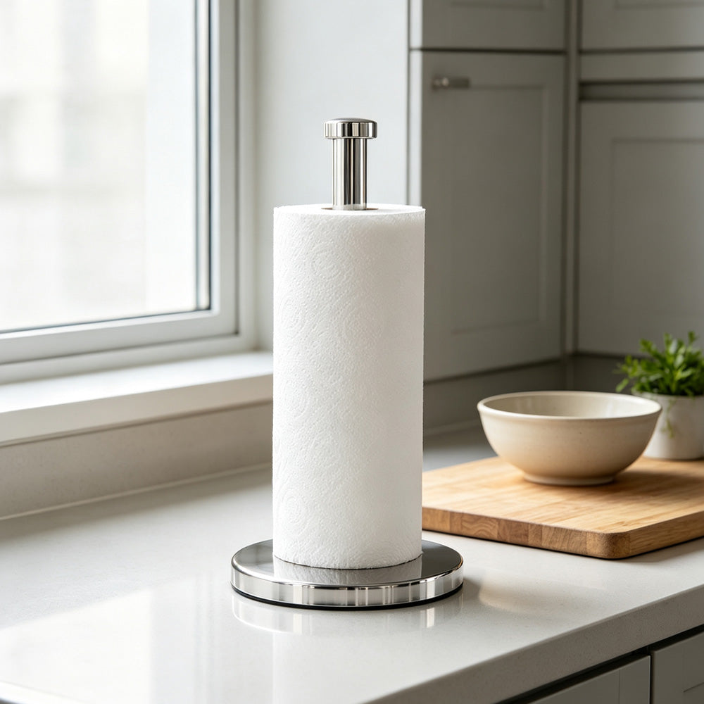 Stainless Steel Countertop Paper Towel Holder - Round Base Flat Top