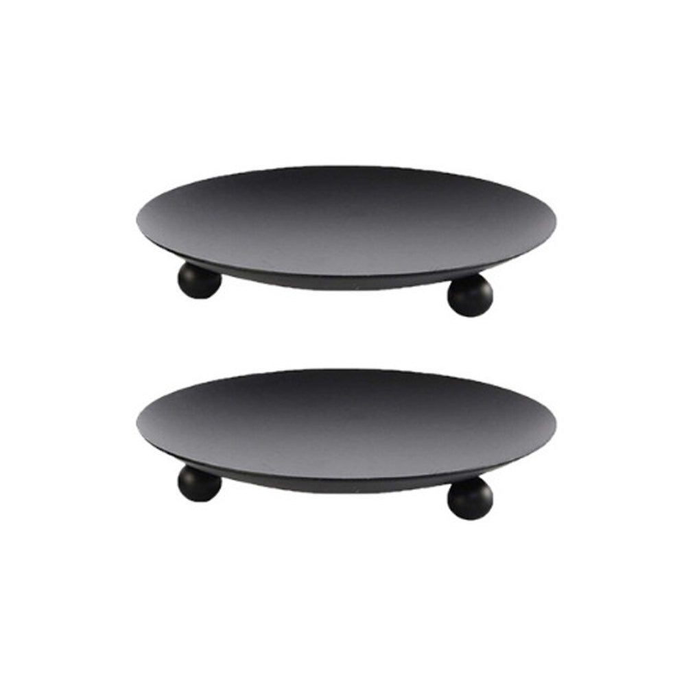 2Pcs Black Iron Plate Candle Holder Decorative Iron Pillar Candle Plate Candle Stand