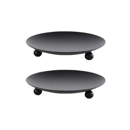 2Pcs Black Iron Plate Candle Holder Decorative Iron Pillar Candle Plate Candle Stand