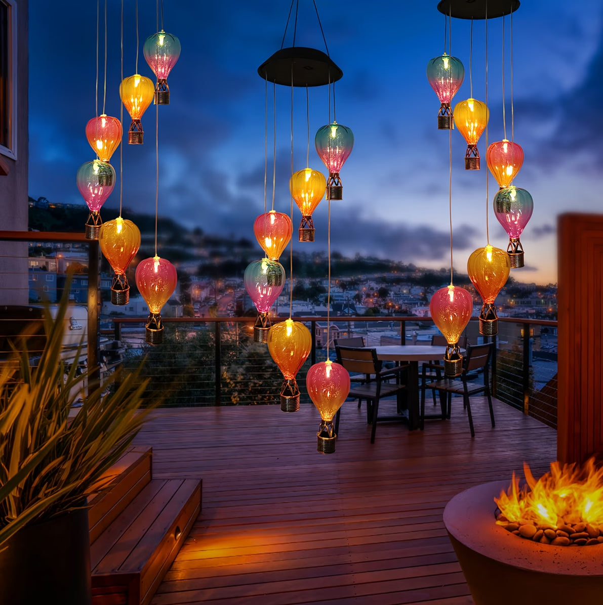 Solar Hot Air Balloon Wind Chime Light for Outdoor Hanging Decoration