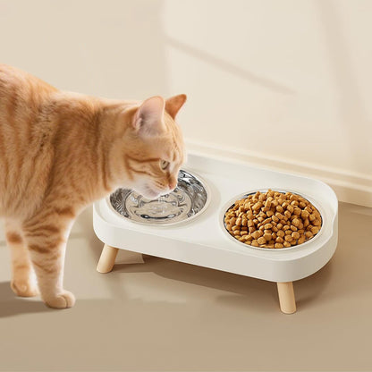 Elevated Double Stainless Steel Pet Food and Water Bowl Set-White