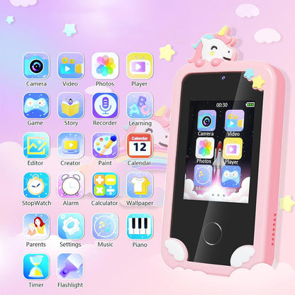 Kids Dual Camera Smart Phone Toy Touchscreen Phone with 32G TF Card Christmas Birthday Learning Play Toy Pink