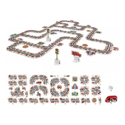 44-Piece DIY Assembling RailCar Set Puzzle Track Car Play Set RailCar Building Toys Educational Toys Red