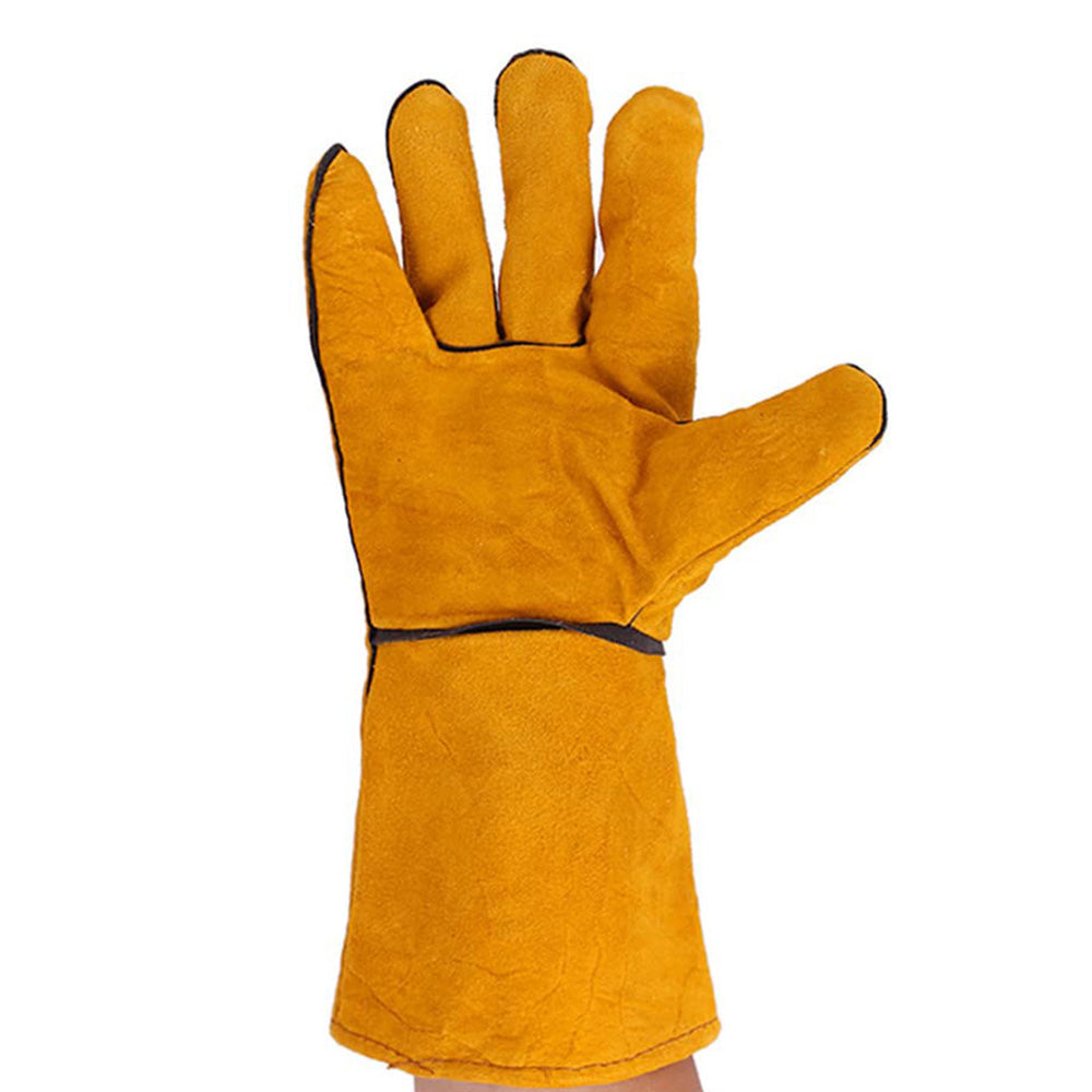 Double Layer Leather Welding Gloves Heat Resistant Fireproof Protective Safety Gloves Yellow