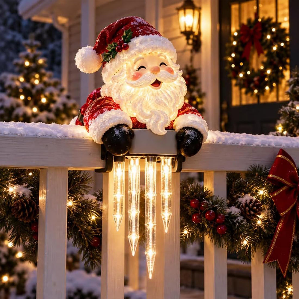 Solar Fence Icicle Light Cascading Glow Holiday Decoration Light - Santa
