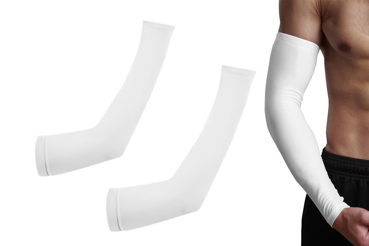 3 Pair 40cm Straight Nylon Spandex Cooling Arm Sleeves - White