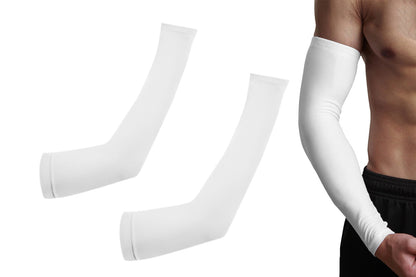 3 Pair 40cm Straight Nylon Spandex Cooling Arm Sleeves - White