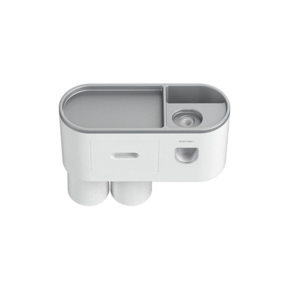 Wall Mounted Toothbrush Holder for Bathroom Automatic Toothpaste Dispenser Kit-Gray