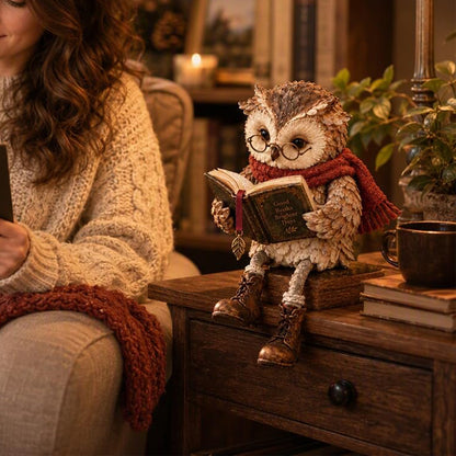 Reading Owl Figurine Resin Cute Whimsical Bookshelf Decor for Mantel Desk