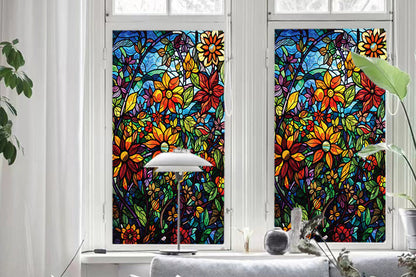 2Pcs Static Cling Windows Film Frosted Stained Glass Stickers Flower Decor