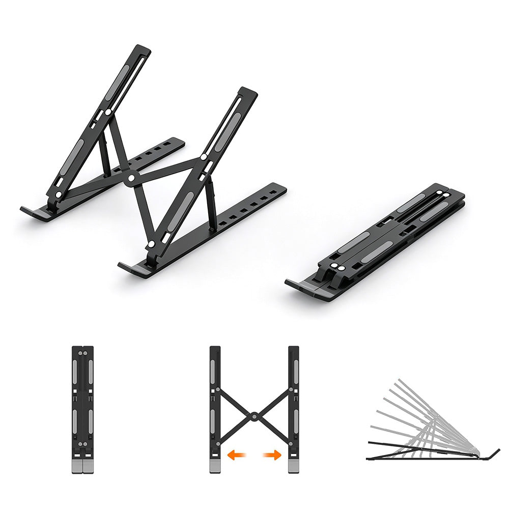Foldable Aluminum Laptop Tablet Stand with 6 Height Levels - Black
