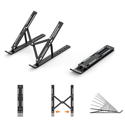 Foldable Aluminum Laptop Tablet Stand with 6 Height Levels - Black