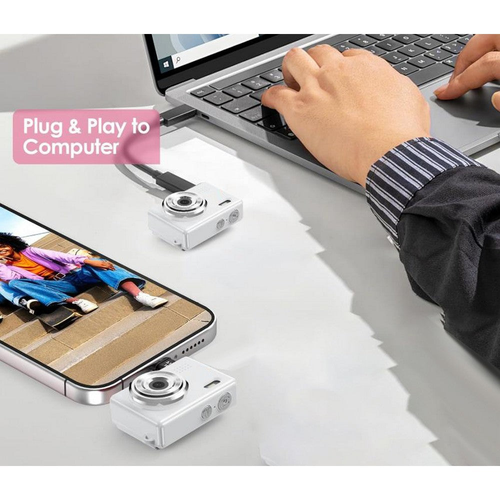 Mini Thumb Digital Camera 2MP Keychain Camera for Vlog and Travel-White