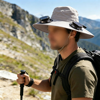 Solar Fan Hat with 3 Fans and USB Charging Cooling Hat - Light Grey