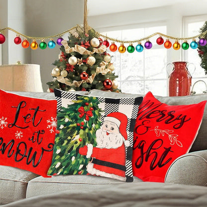 Set of 4 Christmas Pillow Covers Decorative Throw Covers for Sofa Home Decor Style 1