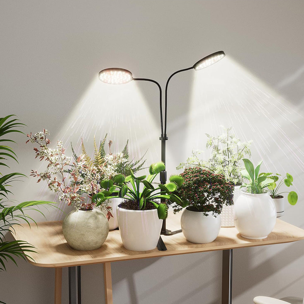 LED Grow Light with Dual Heads Full Spectrum Adjustable Plant Lamp for Indoor Plants Black