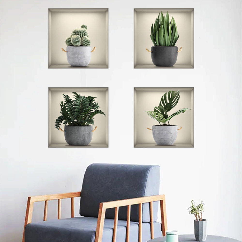 Green Pot Plants Leaves Wall Decals Removable DIY Wall Paper