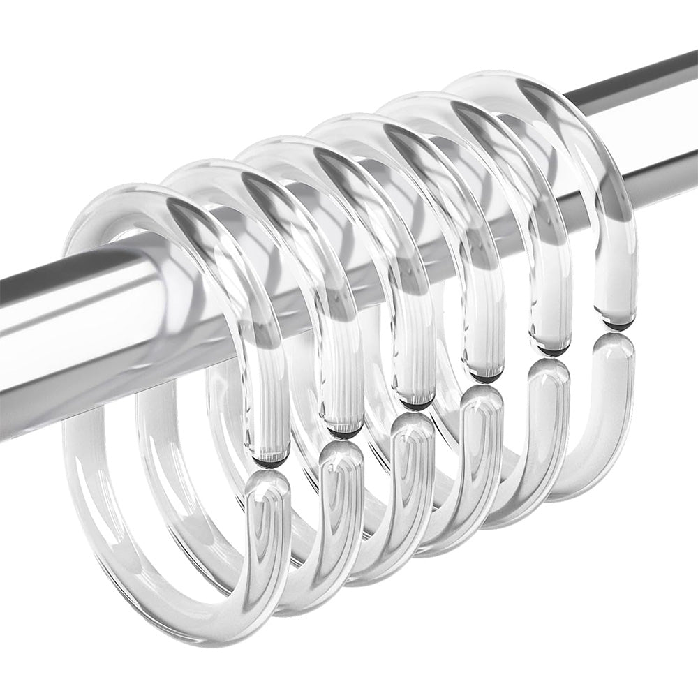 36 Pack Clear Plastic Shower Curtain Rings and C Shape Hooks for Bathrooms