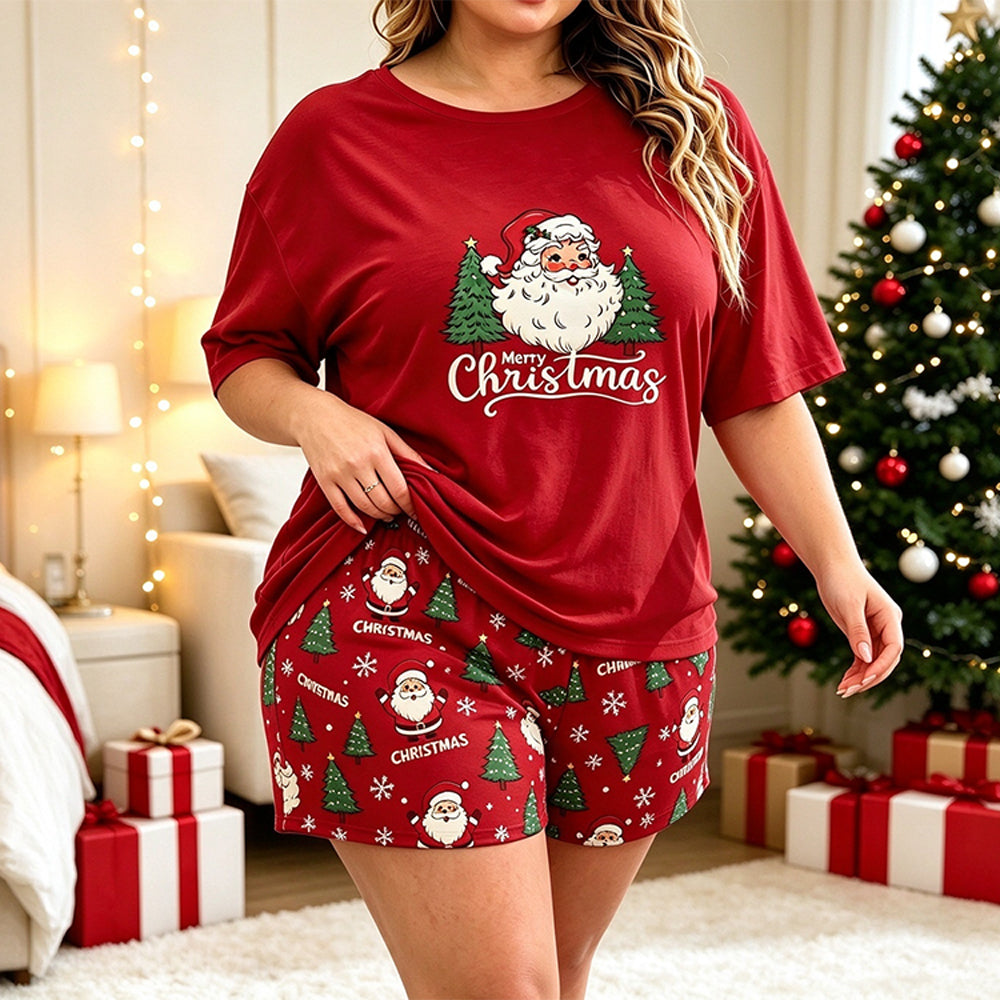 Plus Size Christmas Pajama Set 2 Piece Top and Shorts Loungewear