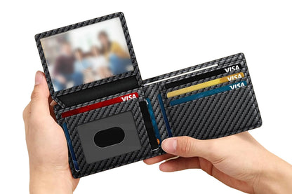 2Pcs Men Slim RFID Shielding Microfiber Wallet Credit Card Holder Money Clip