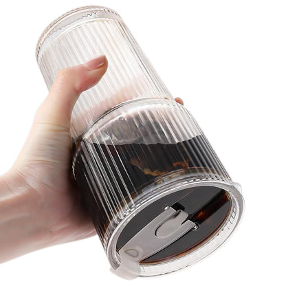 2Pcs Iced Coffee Cups with Lid Ribbed Glass Tumbler with Straw Leak Proof Reusable
