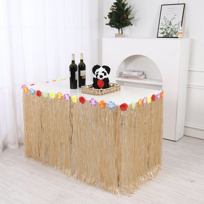 Straw Color Tassel Table Skirt for Hawaiian Beach Parties