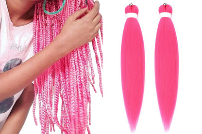 4Pcs Pre Stretched Hair Extensions Synthetic Hair Extension for Cosplay-Pink
