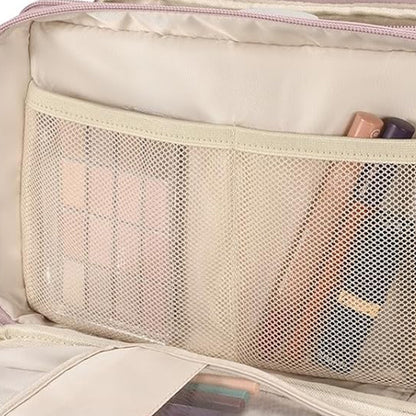 Large Capacity Travel Makeup Bag Portable Cosmetic Organizer Storage Toiletry Bags-Pink
