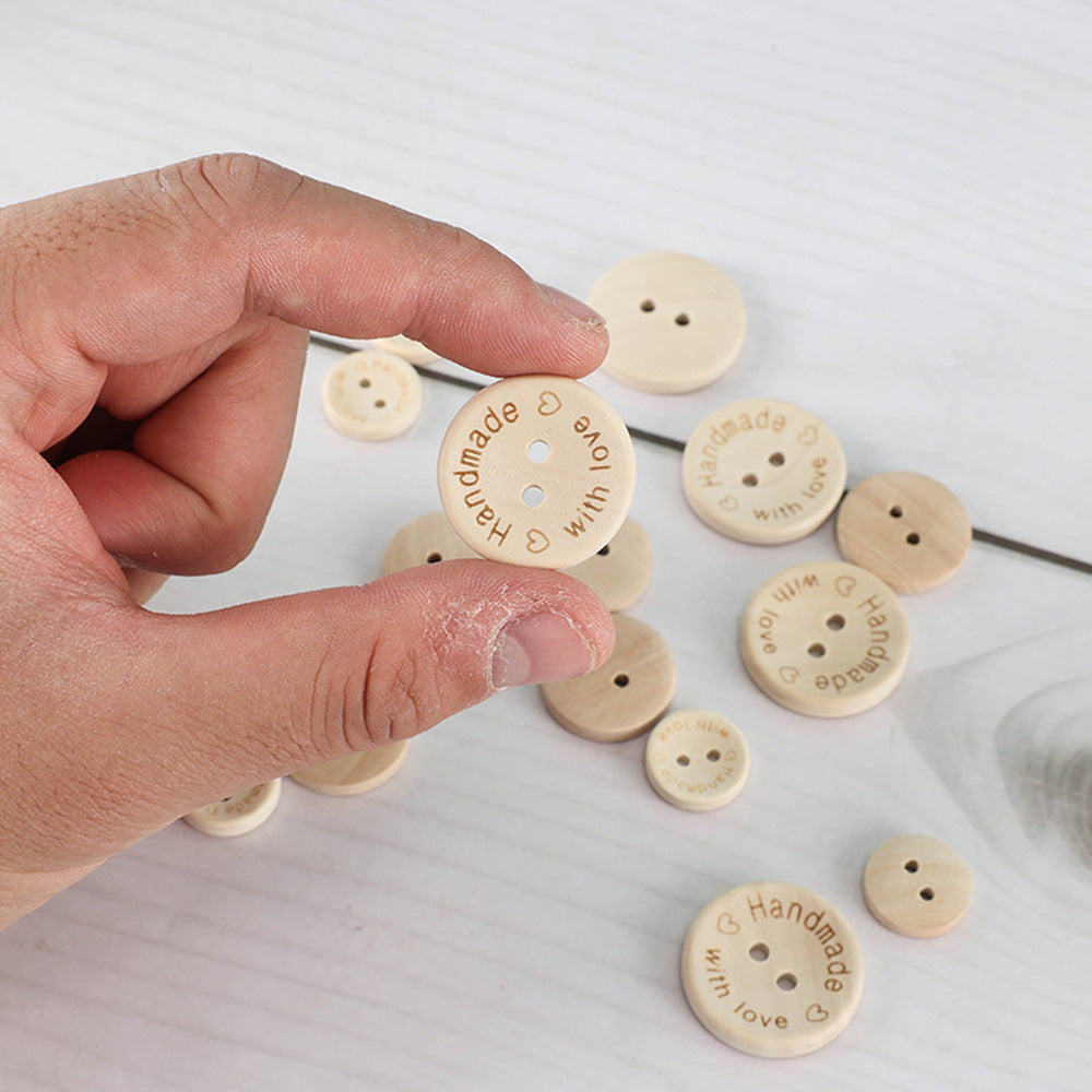 100 PCS Cute Engineered Wooden Buttons Round Shape Buttons for Sewing DIY