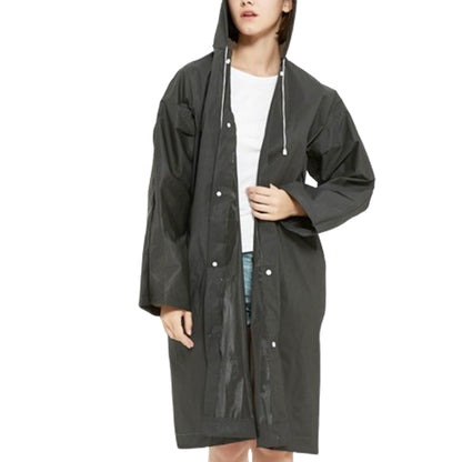 Reusable Unisex Raincoat Non-Disposable Raincoat Waterproof Hooded Poncho Black