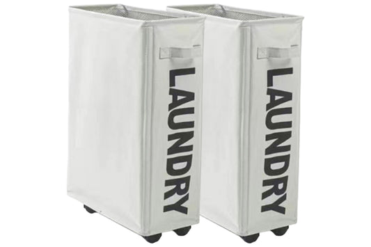 2Pcs Foldable Laundry Washing Clothes Storage Bag With Universal Wheels-Light Gray