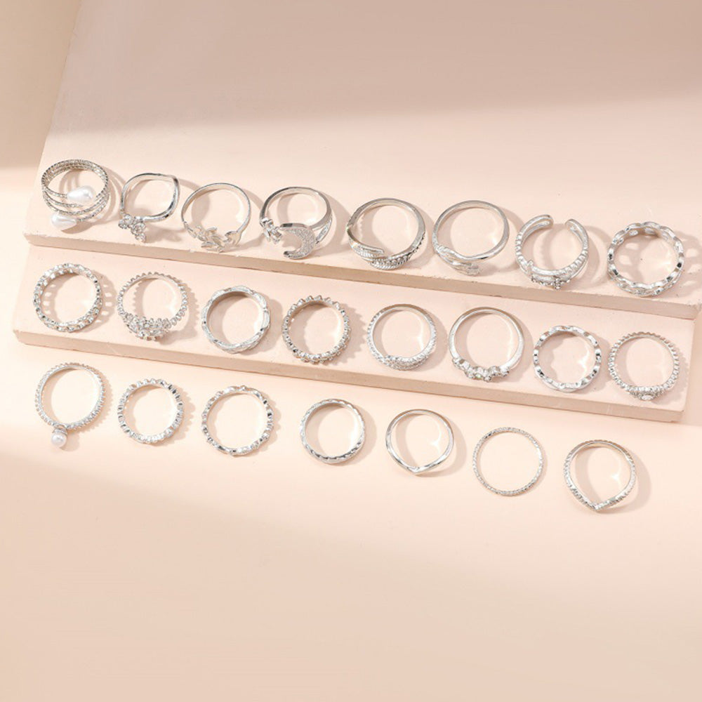 23Pcs Geometric Knuckle Ring Set Stackable Rings-Silver