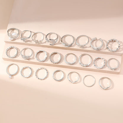 23Pcs Geometric Knuckle Ring Set Stackable Rings-Silver