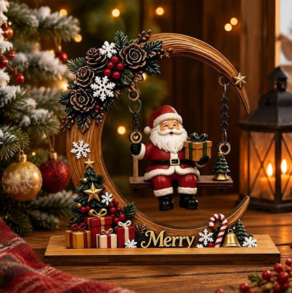 Engineered Wood Crescent Santa Swing Christmas Table Ornament