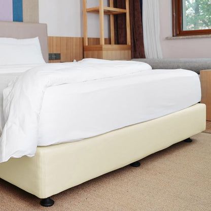 Elastic Box Spring Cover Stretchy Wrap Around 4 Sides Bed Skirt for Hotel Home -Beige