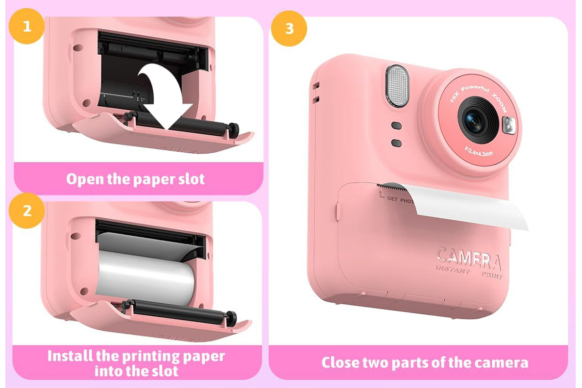 Boy and Girls Camera Instant Print Photo Portable Thermal Printing Camera-Pink