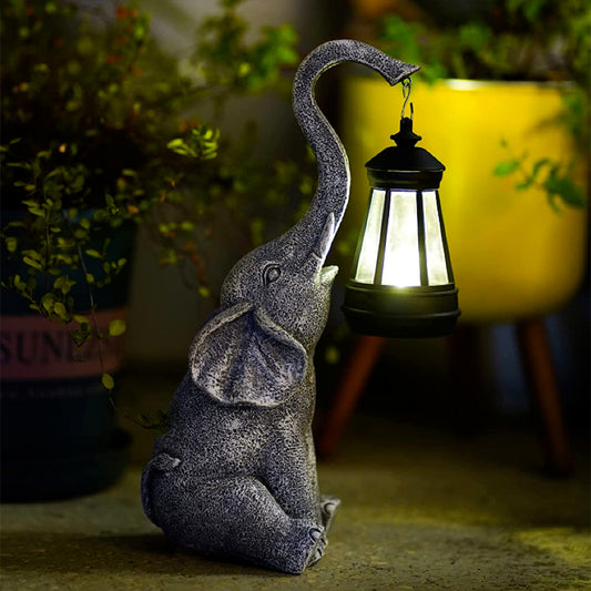 Solar Powered Elephant Statue Lamp Garden LED Lights -Brown