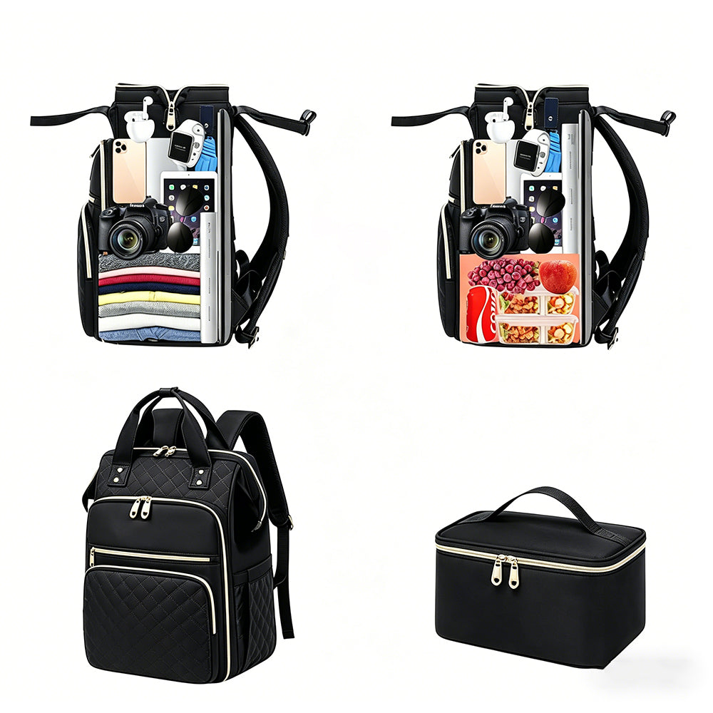 2-in-1 Lunch Backpack For Women Laptop Backpacks Travel Backpacks-Black